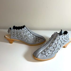 NEW gray vegan leather woven sling back shoes